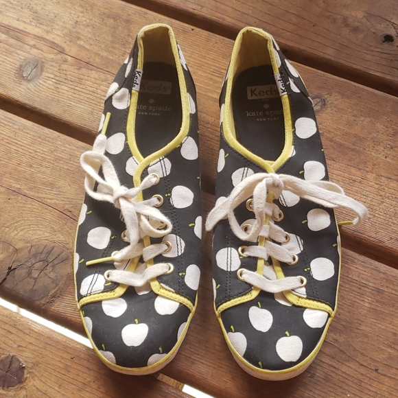 KATE SPADE x KEDS Black & White Apple Rally Sneakers sz 8 Women's Casual Shoes - Picture 4 of 12